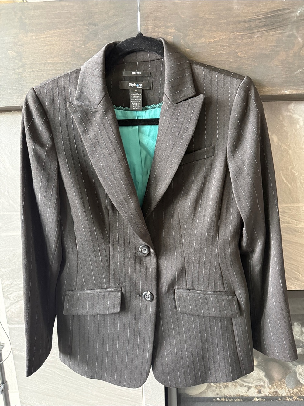 Style & Co. Black Pinstripe Blazer with Teal Lining
